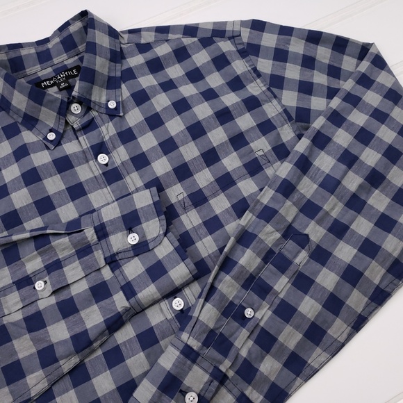 J Crew Mercantile Flex Blue Medium Checked Gray Sh - Picture 5 of 8